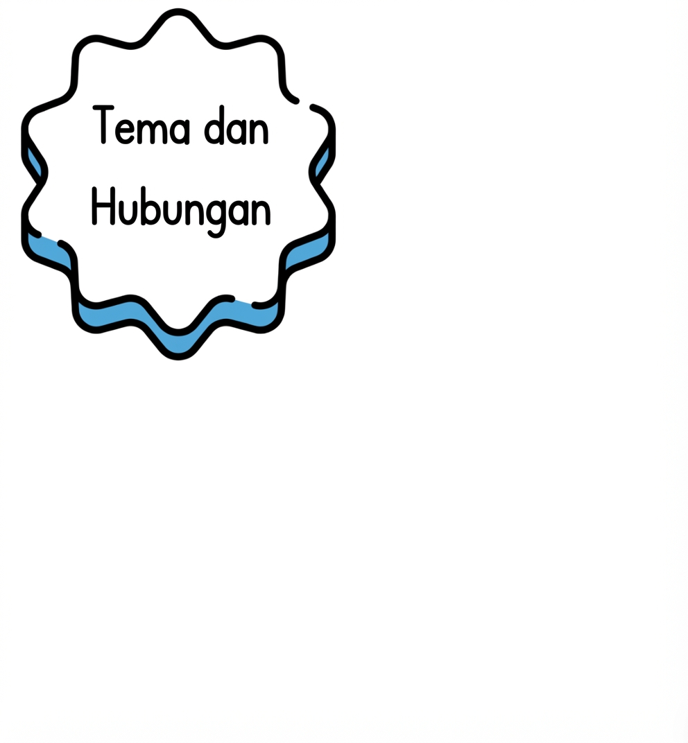 Gelembung berisi "tema dan relasi".