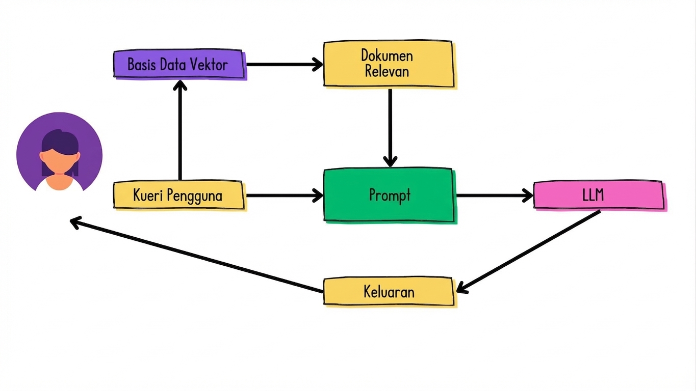 Prompt dikirim ke LLM dan keluaran dikembalikan ke pengguna.