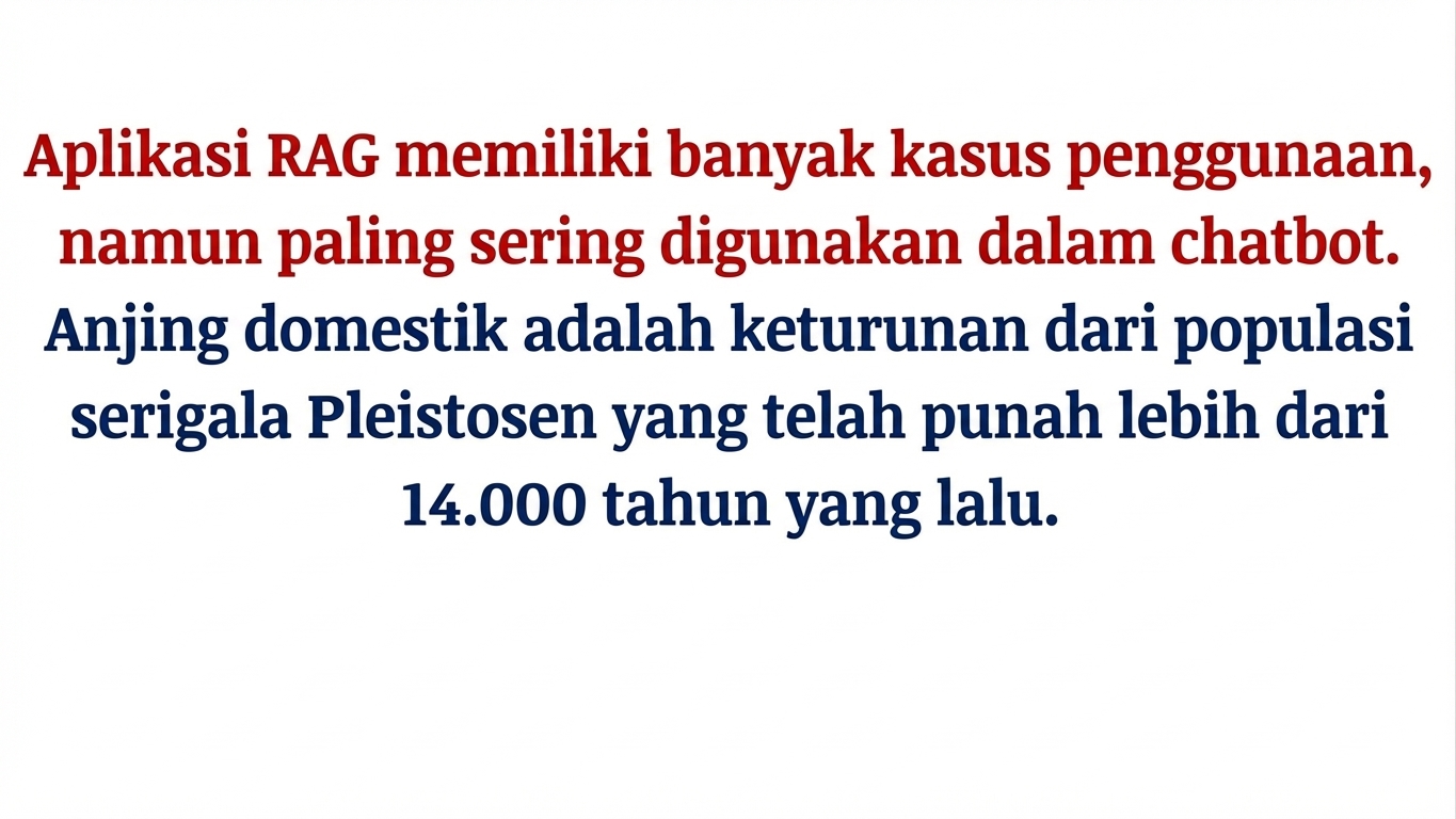 Pemisah semantik membelah paragraf saat topik berganti dari RAG ke anjing.