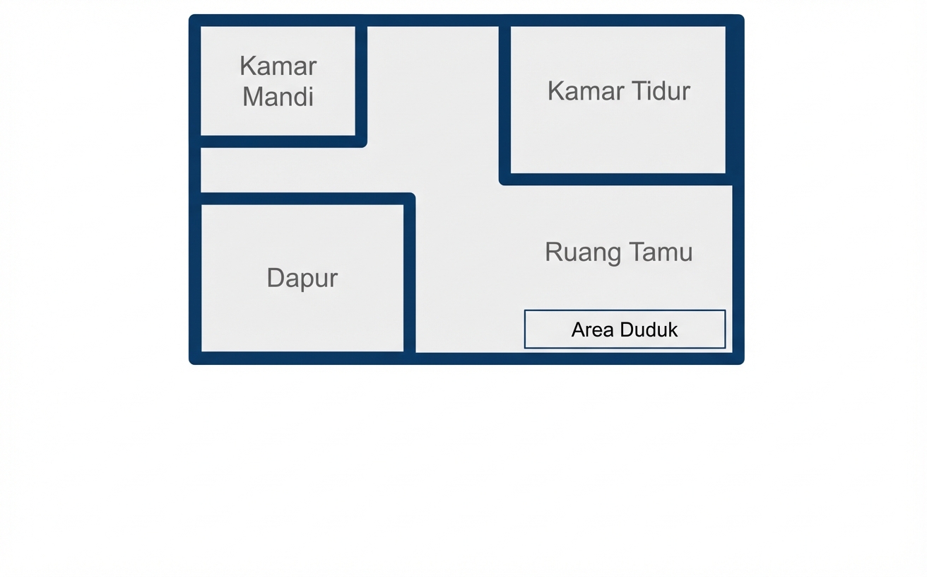 Denah lantai persegi panjang sebuah studio apartemen