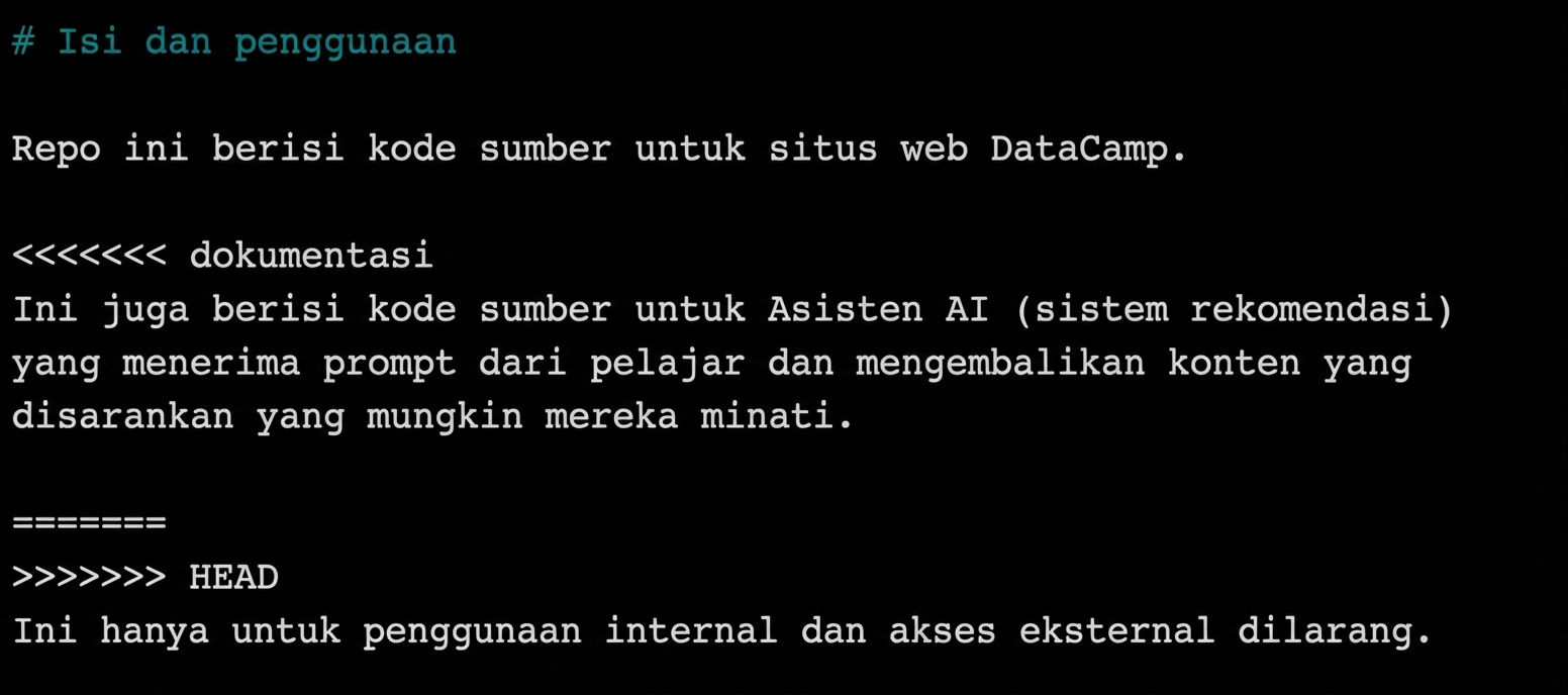 editor web nano menghapus sintaks Git <<<<<<< documentation, =======, dan >>>>>>> HEAD