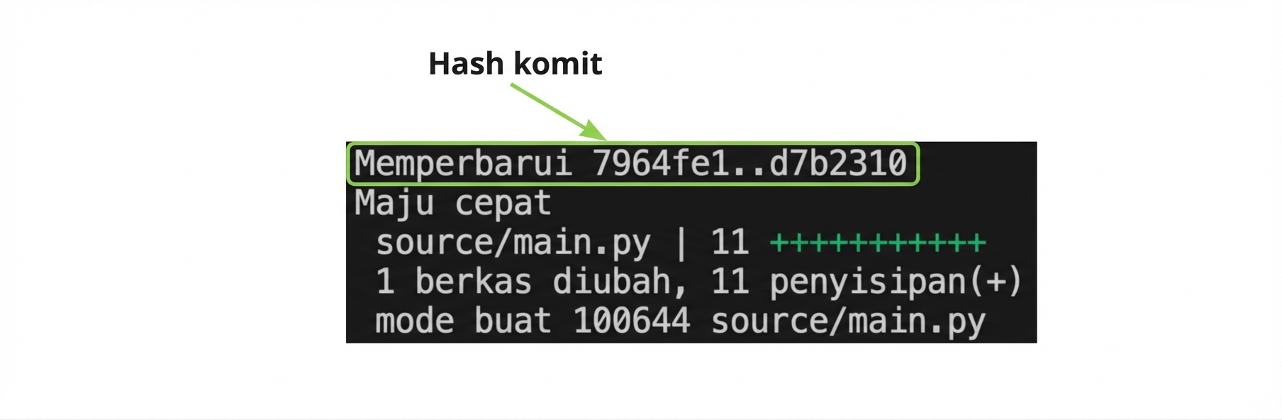 git_merge_output dengan sorotan pada hash commit