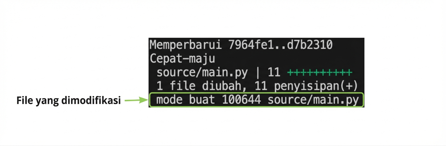 git_merge_output dengan sorotan pada baris terakhir yang menampilkan nama file yang dibuat