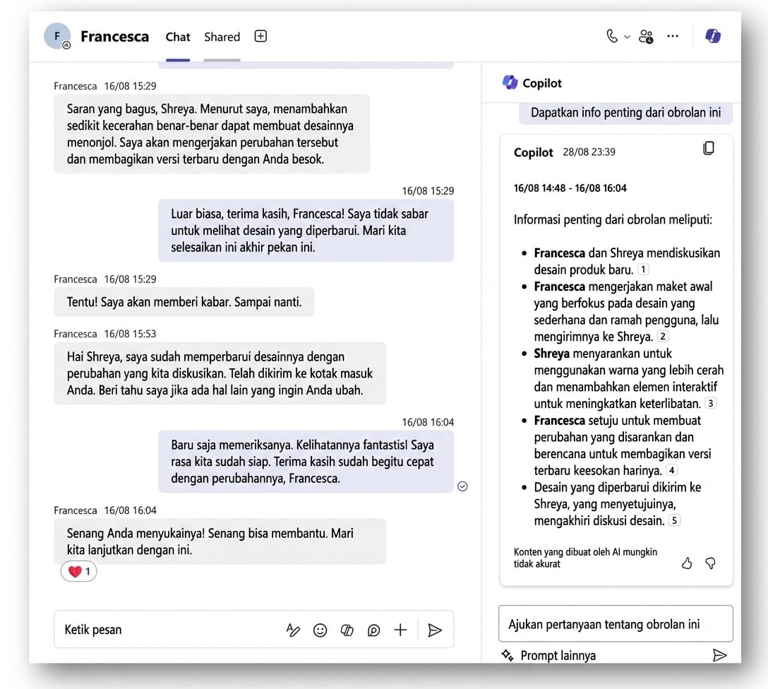 Copilot untuk mendapatkan informasi penting dari obrolan.