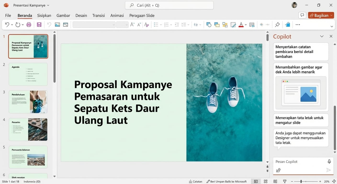 Designer menghasilkan berbagai opsi untuk mengubah tema presentasi