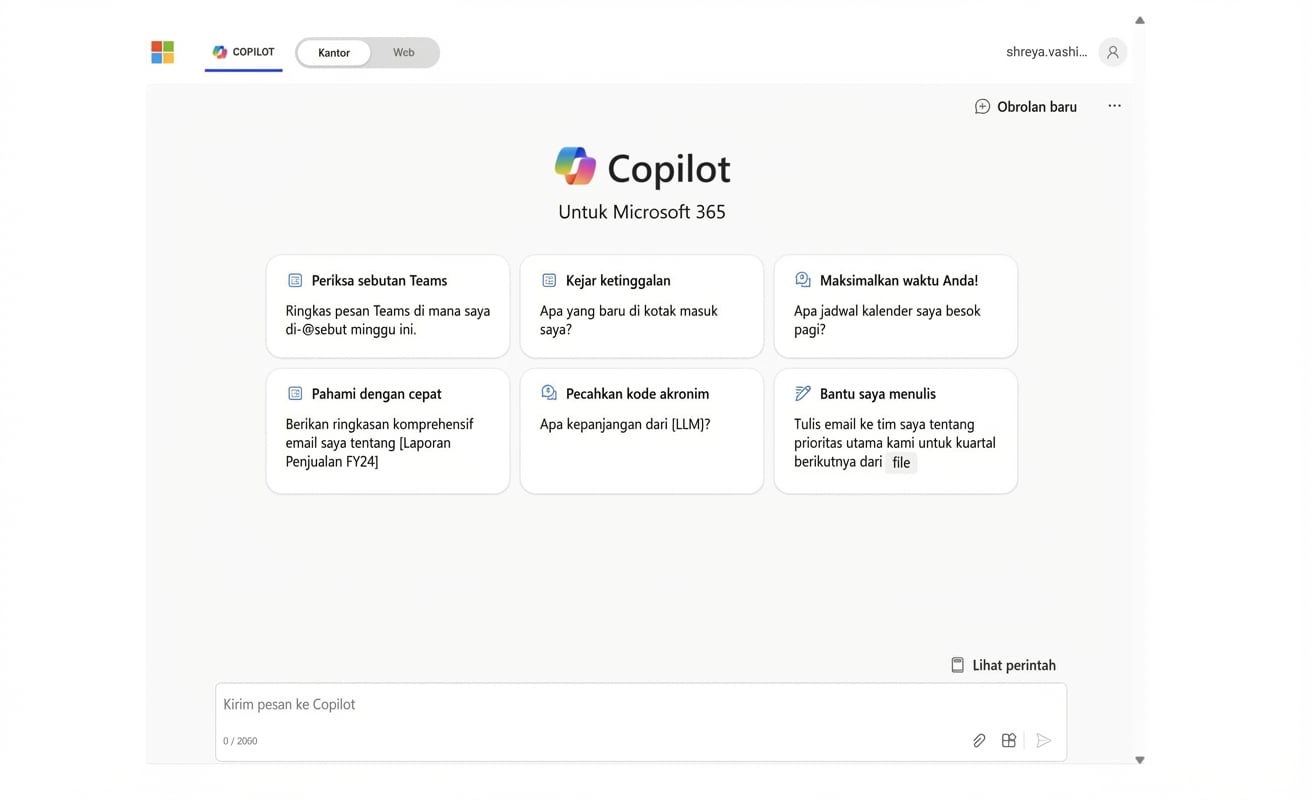 Halaman utama Copilot untuk Microsoft 365.