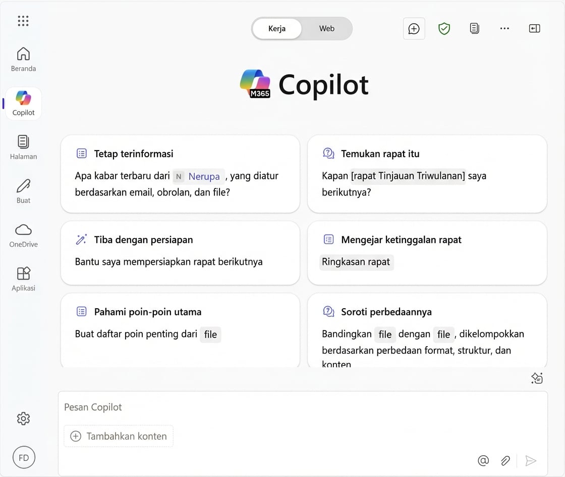 Halaman utama Copilot untuk pekerjaan