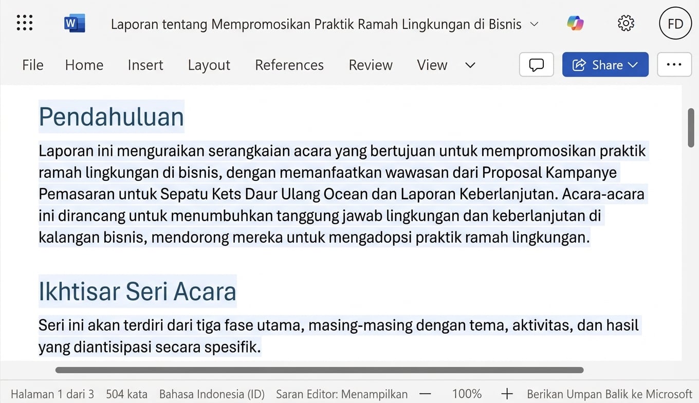 Laporan tersebut disusun oleh Copilot menggunakan dua dokumen yang sudah ada.