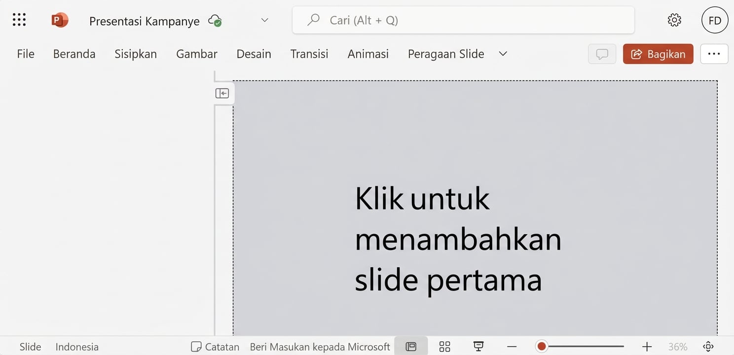 Tangkapan layar dari dokumen PowerPoint kosong.