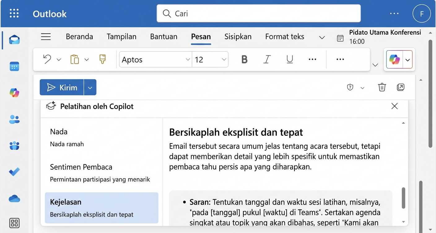 Balasan dari Copilot dengan berbagai tip untuk meningkatkan kejelasan