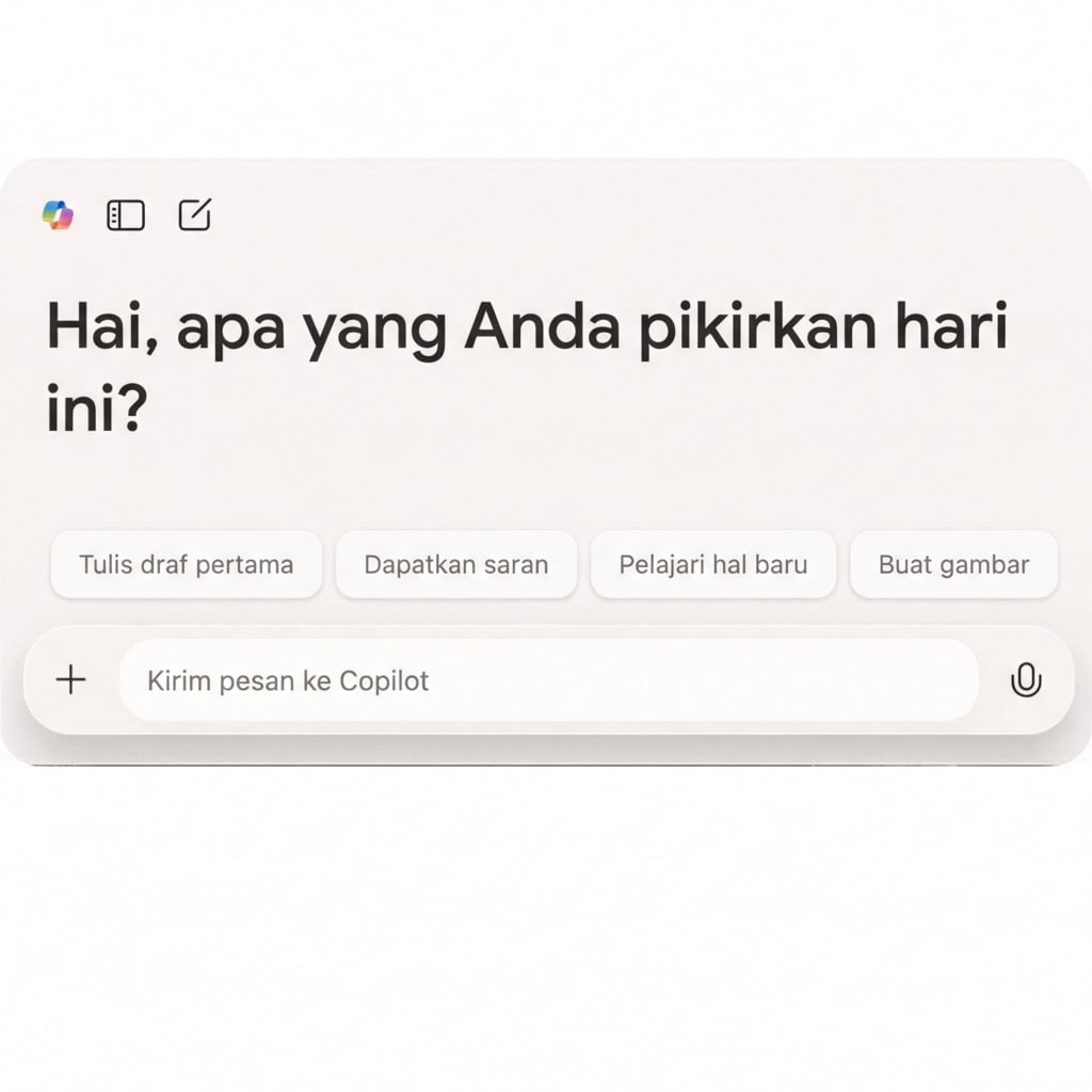 Sebuah GIF antarmuka web Copilot dengan teks "Apa itu Copilot Microsoft?" beserta hasilnya.