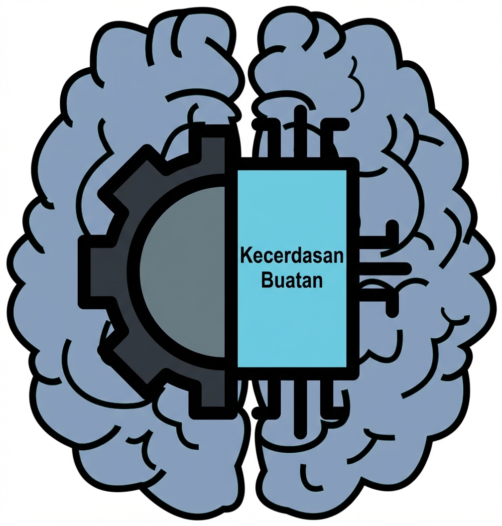 Ilustrasi gabungan antara otak manusia dan kecerdasan buatan