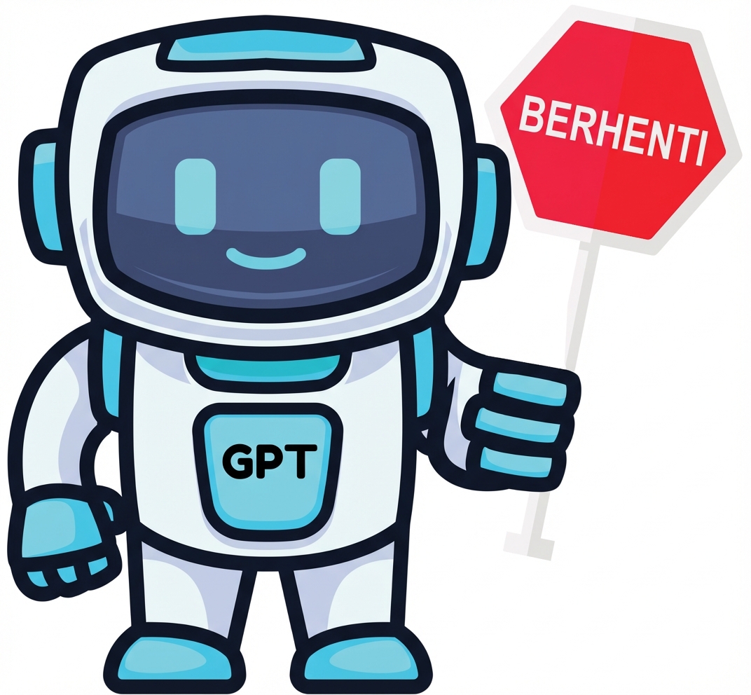 Robot GPT memegang tanda berhenti