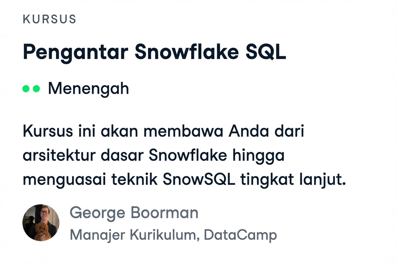 Tangkapan layar kursus Introduction to Snowflake SQL di DataCamp
