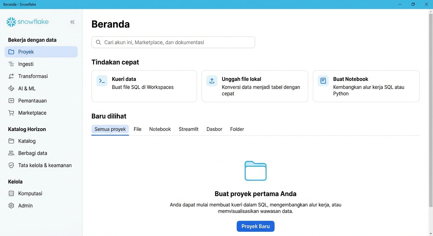 Tangkapan layar UI Snowsight