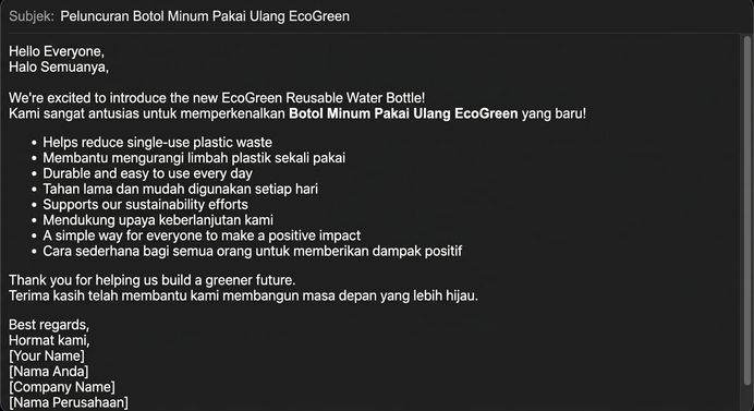 Email yang sama, kini lebih singkat dengan butir-butir