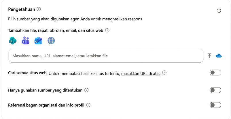 Panel Knowledge dengan satu sumber ditambahkan di Agent Builder