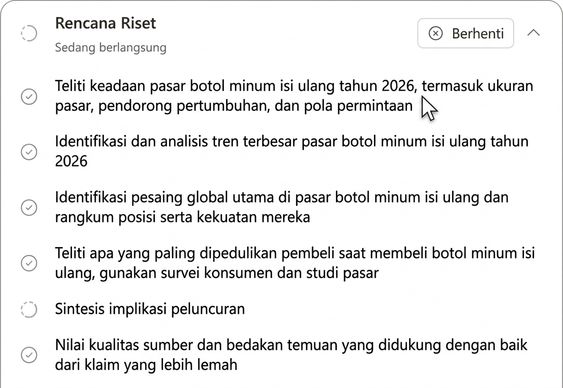 Agen Researcher menjalankan rencana riset multi-langkah yang transparan