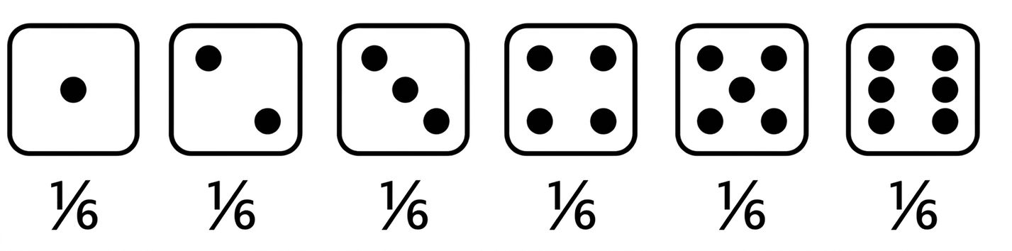 Setiap sisi dadu punya probabilitas 1/6