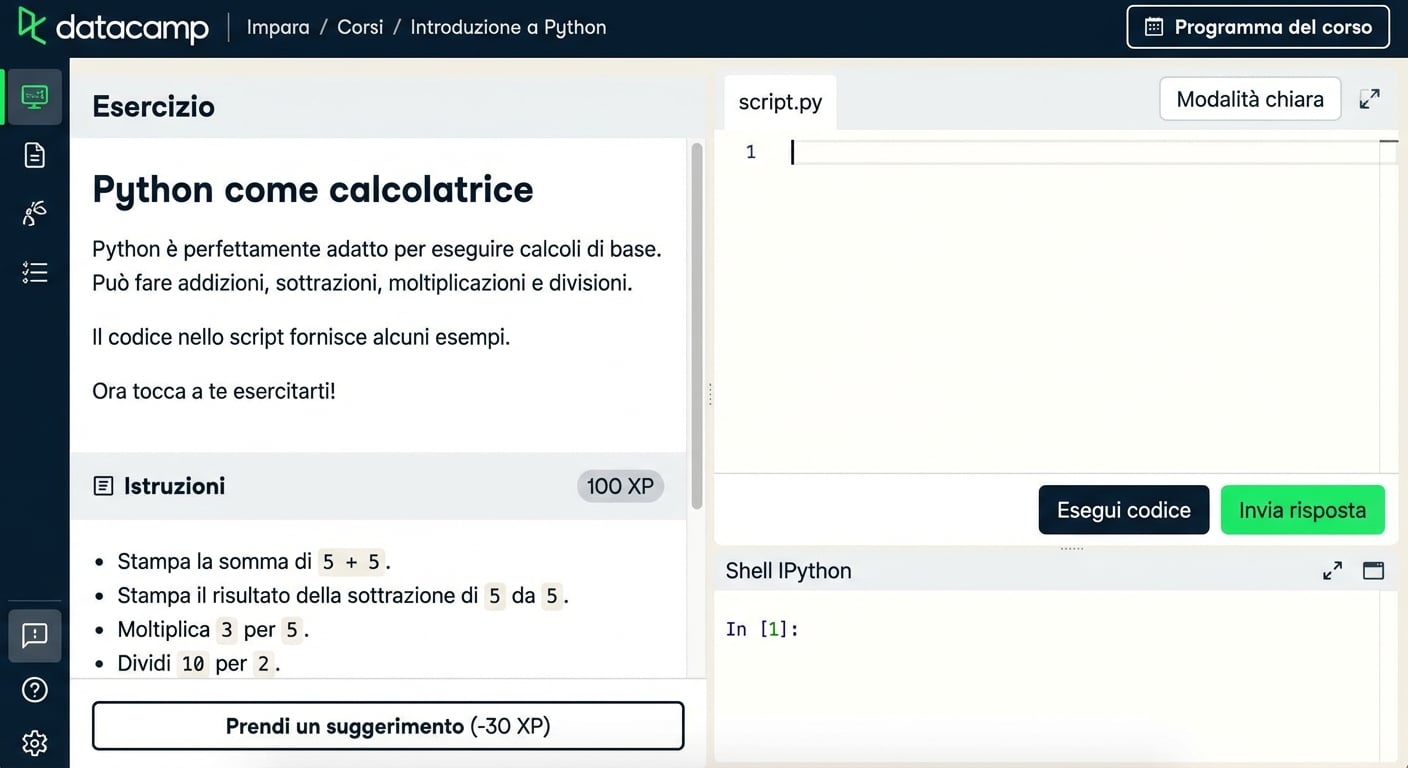 Calcoli nella shell IPython di DataCamp