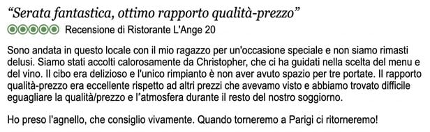 Esempio di dati di recensioni