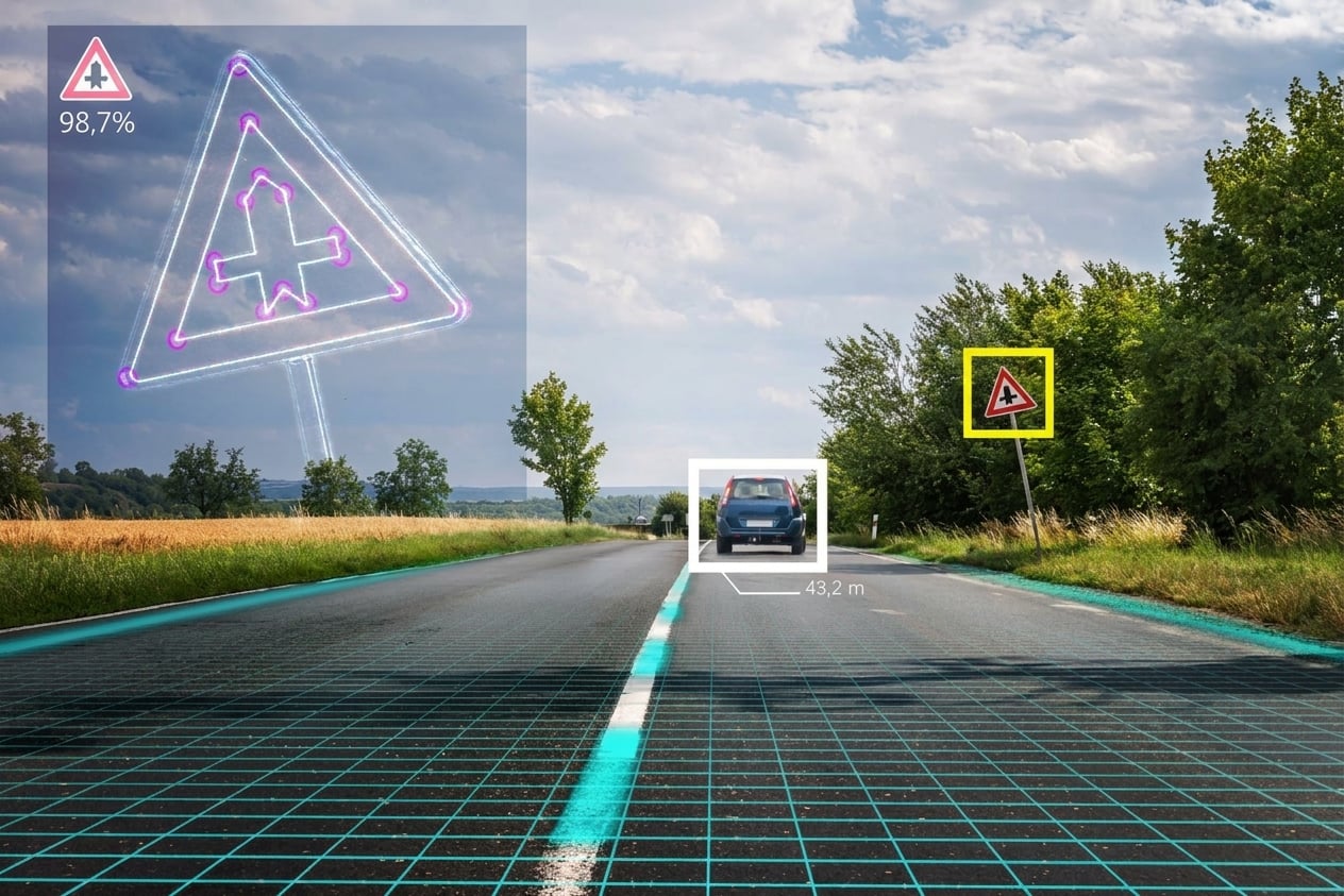 Esempio di riconoscimento immagini per un'auto a guida autonoma