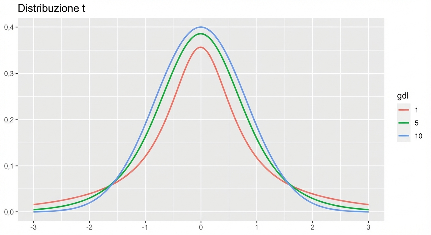 3 t distributions with df = 1, df = 5, and df = 10