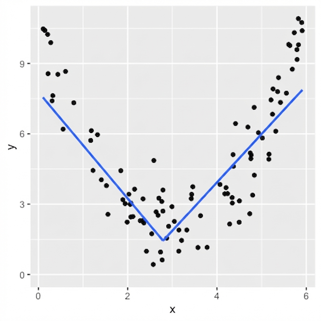 diagramma di dispersione con relazione quadratica e retta lineare