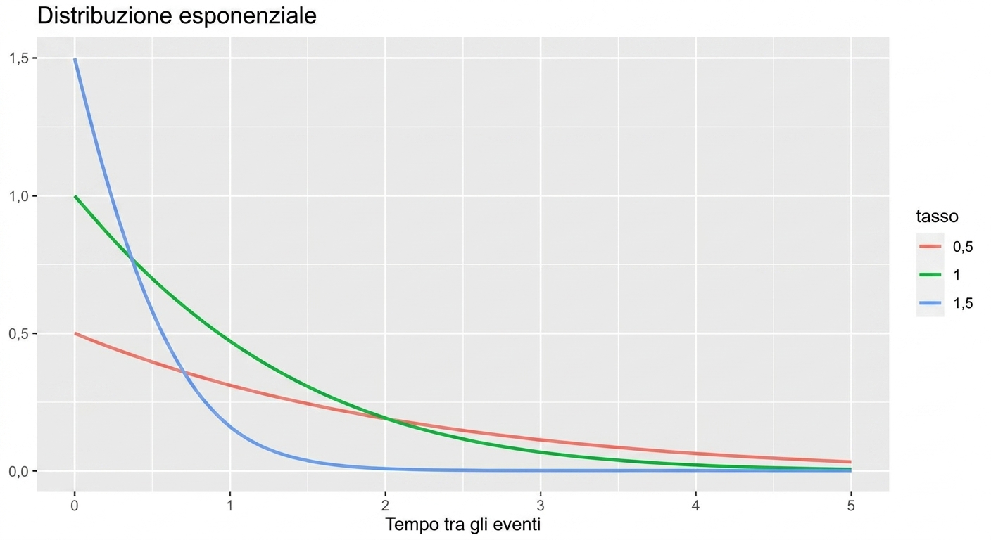 3 Exponential distributions with lambda = 0.5, lambda = 1, and lambda = 1.5