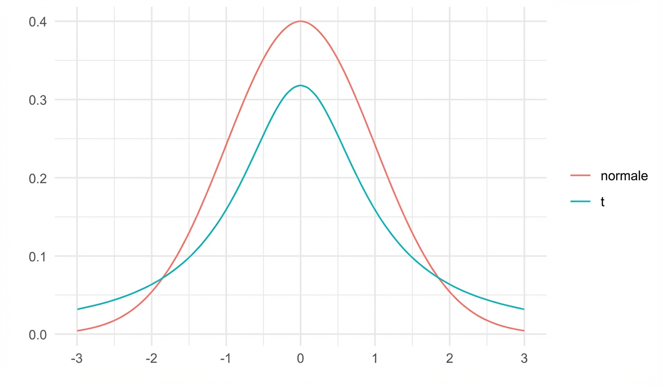 t-distribution and normal distribution plotted on same axes