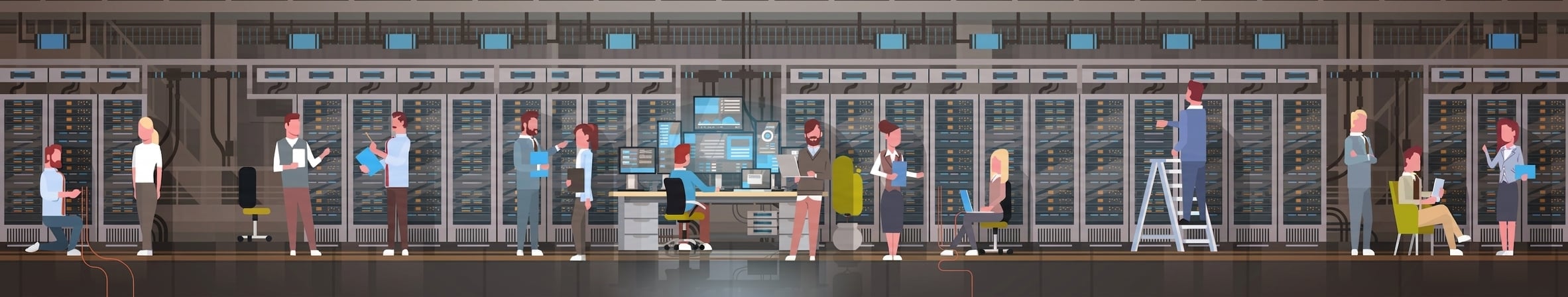 Persone che lavorano in un data center