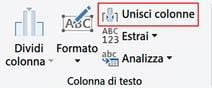 Una schermata di Power Query con la trasformazione Merge Columns