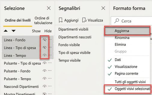 Selezione delle visual controllate da un segnalibro