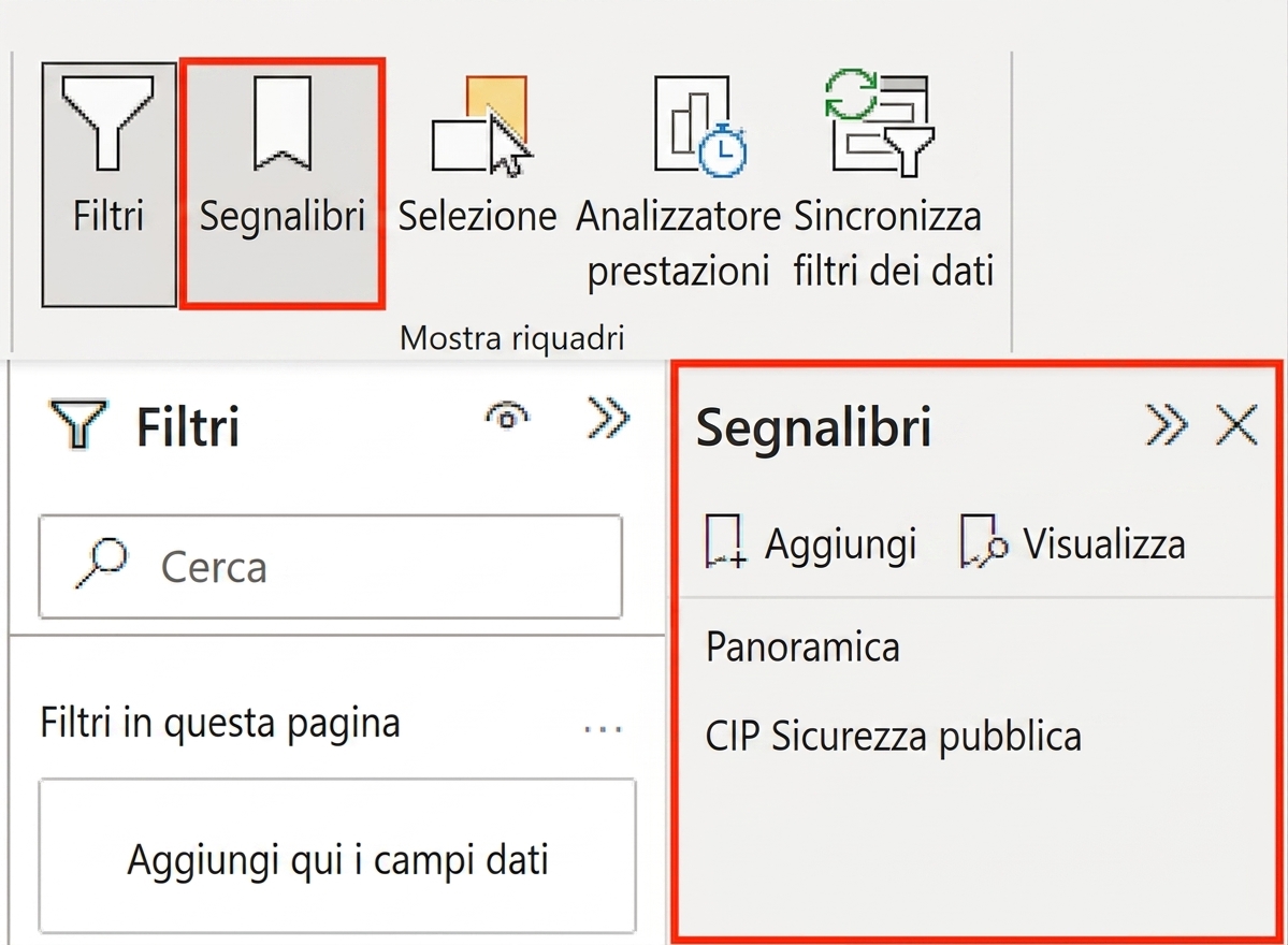 Il navigatore dei segnalibri, inclusa l’attivazione