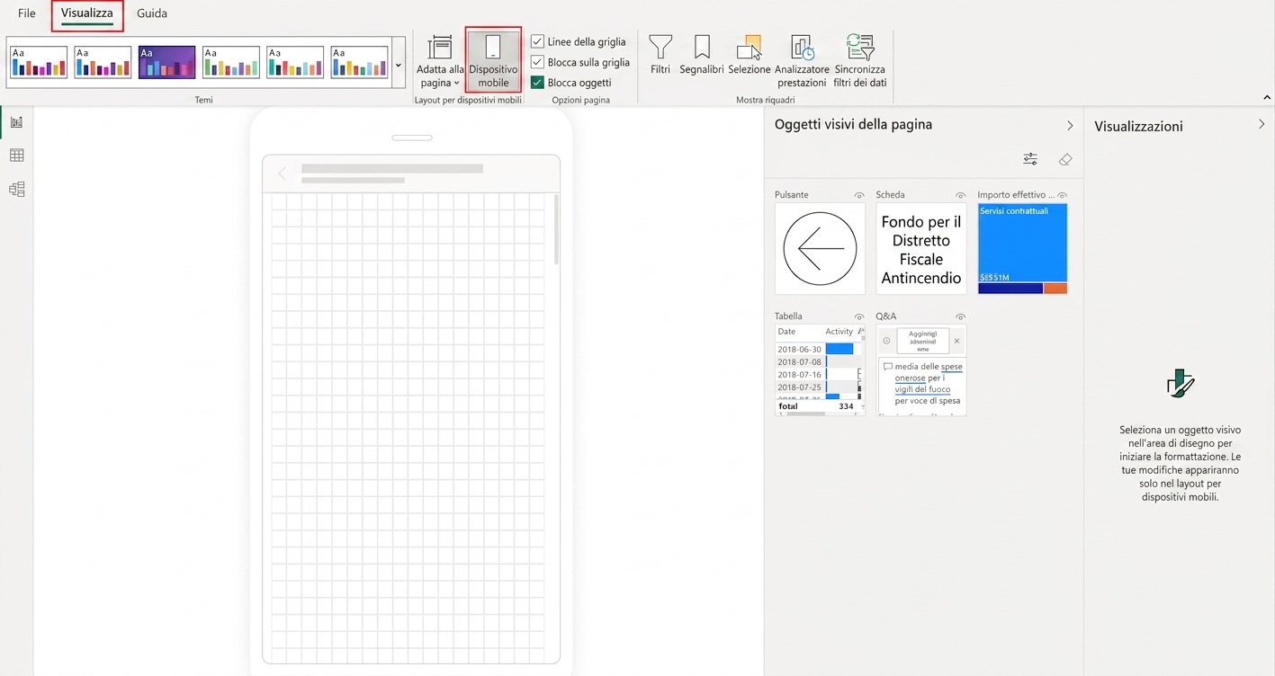 Il layout mobile in Power BI Desktop