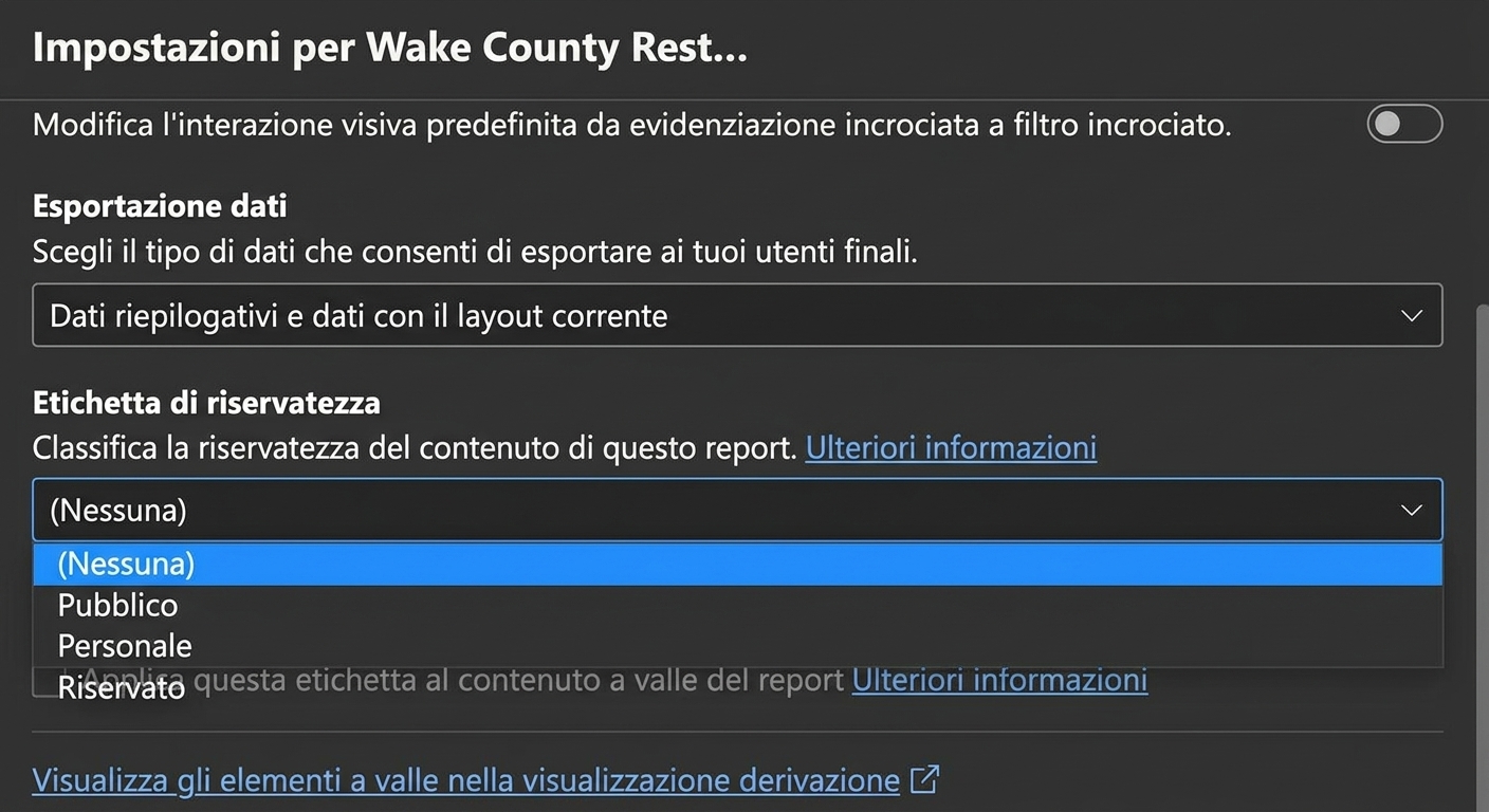 Aggiunta di un'etichetta di sensibilità a un report.