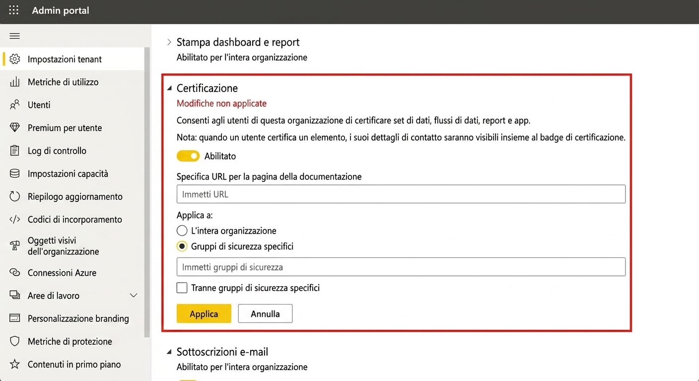 Impostazioni di certificazione