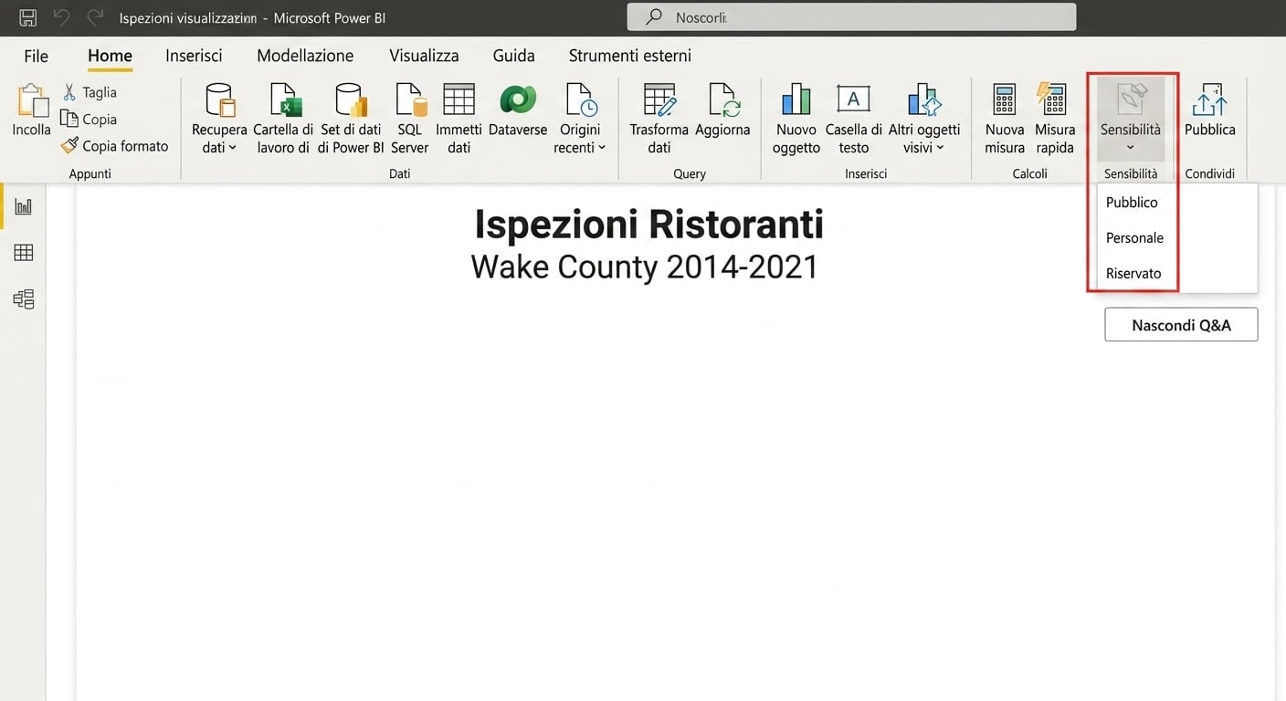 Impostazione di un'etichetta di sensibilità in Power BI Desktop.