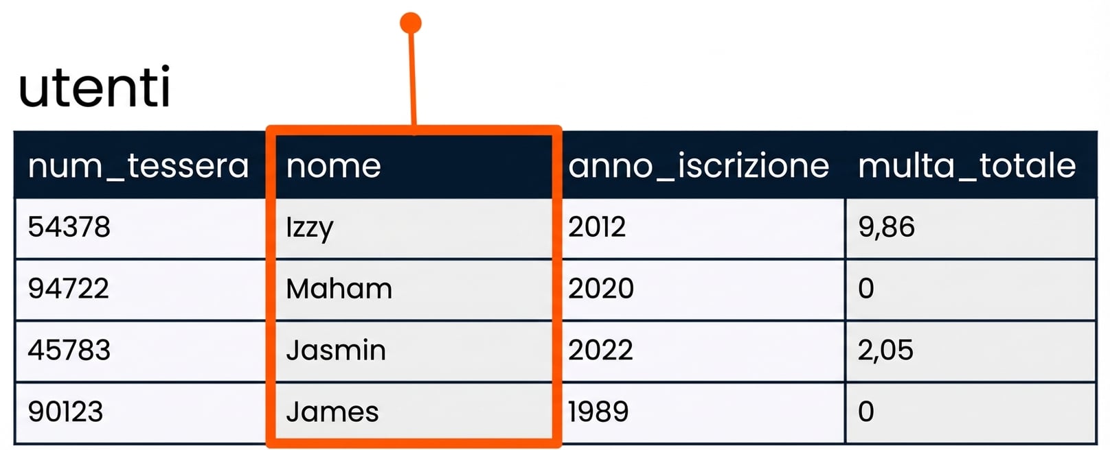 SELEZIONA il campo name
