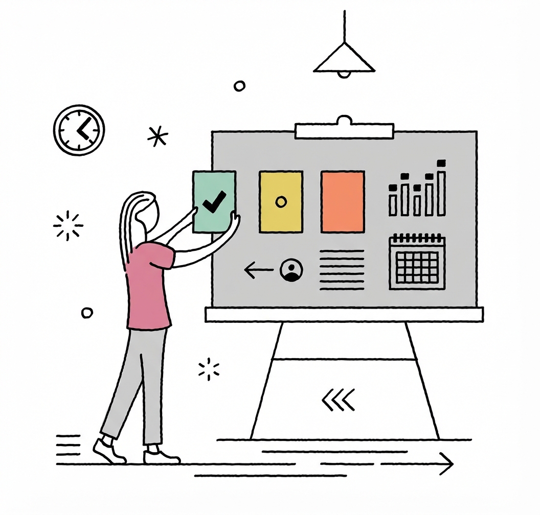 Persona che posiziona il grafico sul tabellone