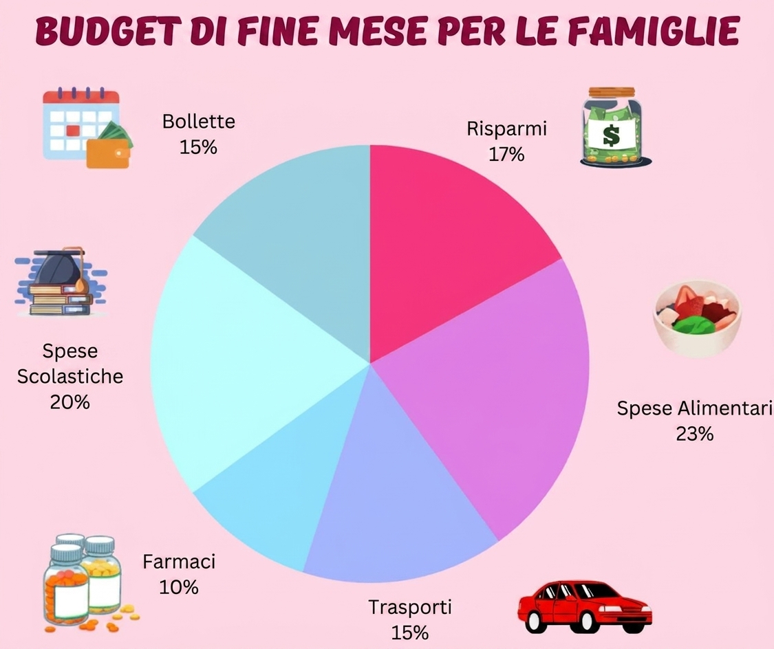 grafico a torta che confronta le percentuali del budget in busta paga per famiglia