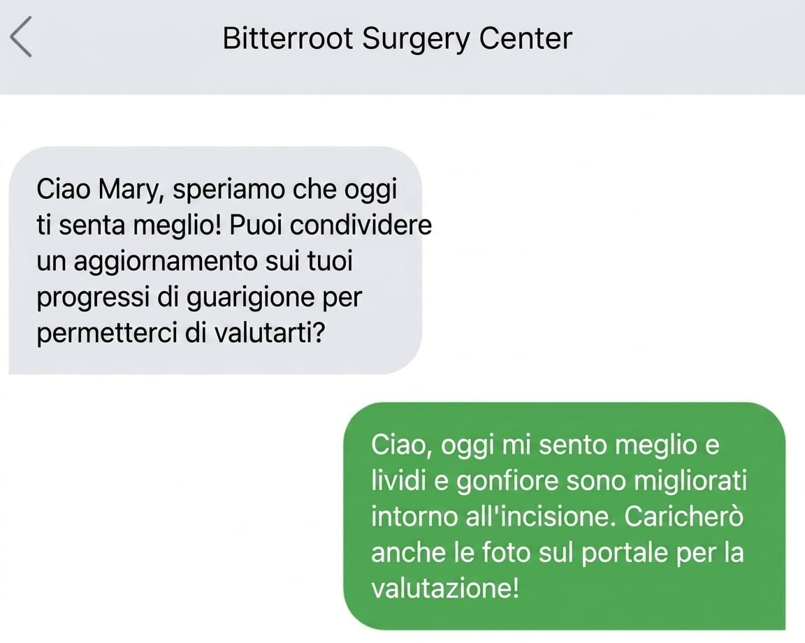 Grafica di una chat sul telefono che comunica solo le info essenziali in modo chiaro
