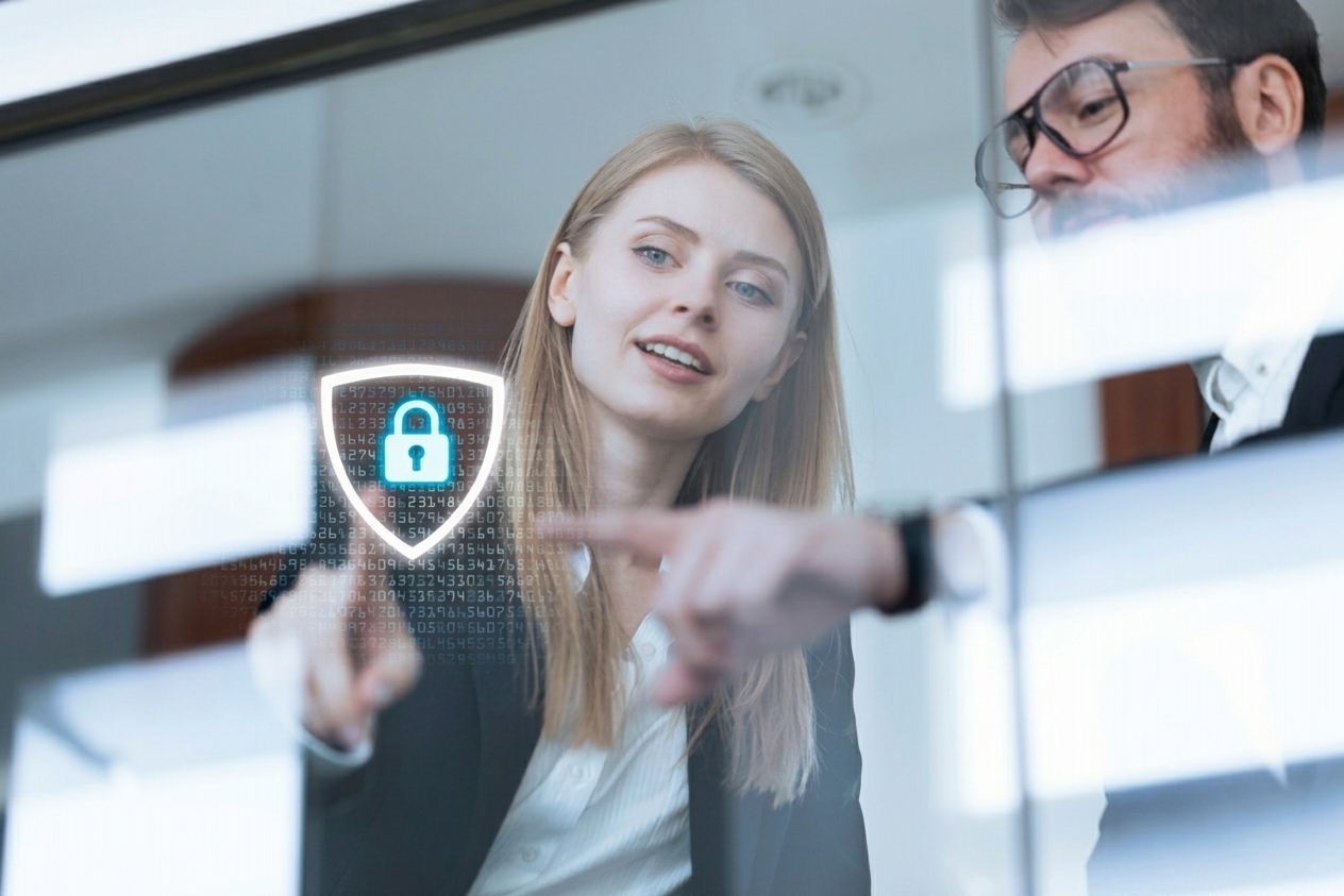 Due persone che collaborano sulla protezione dei dati