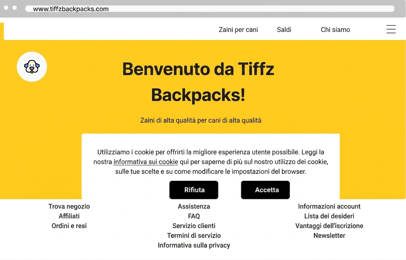 Tiffz backpacks landing page
