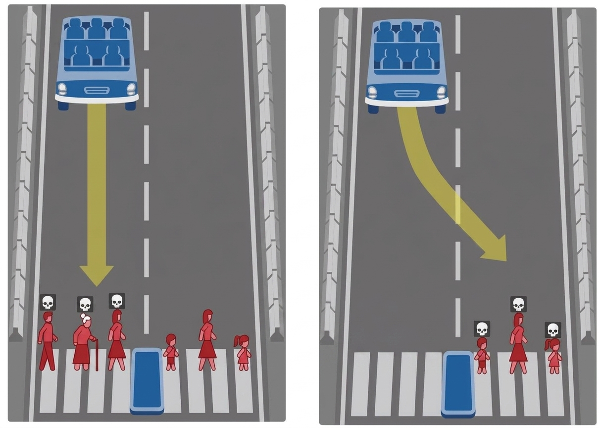Immagine di un dilemma etico di un'auto a guida autonoma