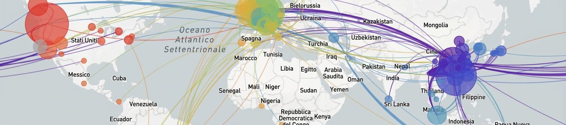 Mappa che indica gli epicentri e la diffusione dell'epidemia del Covid-19