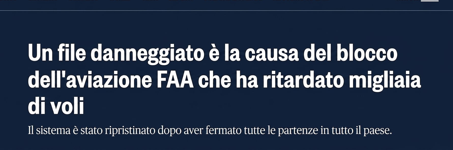 Screenshot del notiziario della nbc sul blocco dei voli negli USA
