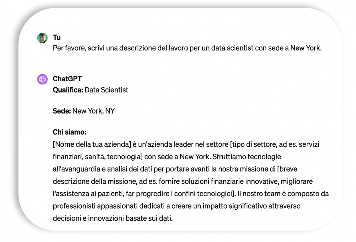 Prompt e risposta di una job description per data scientist.