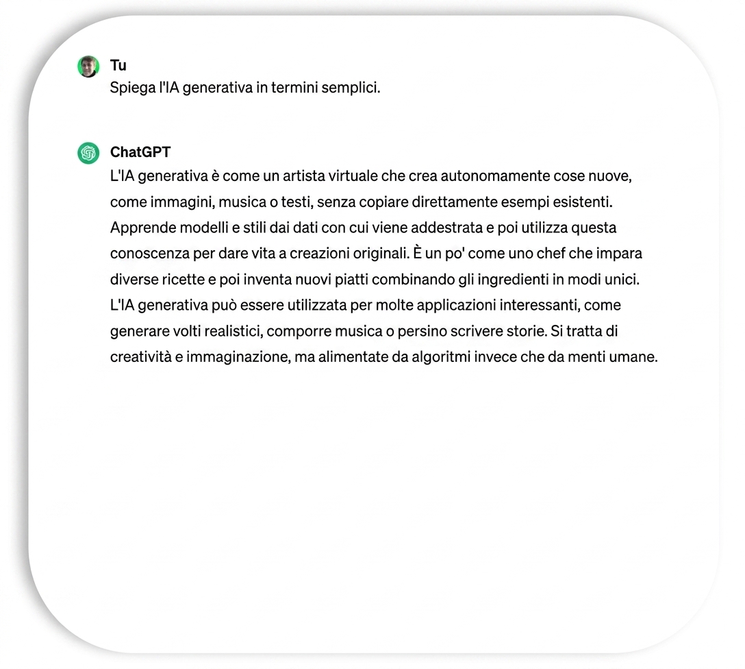 La risposta di ChatGPT, con poco gergo e contenuti tecnici.