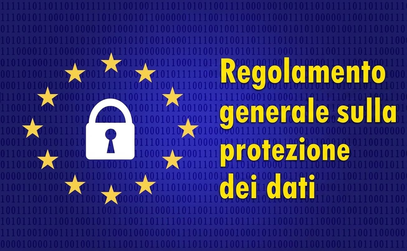 Una bandiera dell'UE con la sigla del GDPR: General Data Protection Regulation.